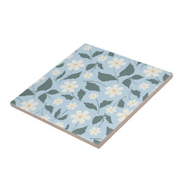 Cottagecore Himmelblå & Vit Tusenskönas Blommotiv Kakelplatta