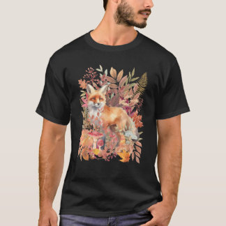 Cottagecore Höst löv Fox och svampar Aestheti T Shirt