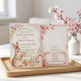 Cottagecore Kanin Blommig Flick Baby Shower Inbjudningar