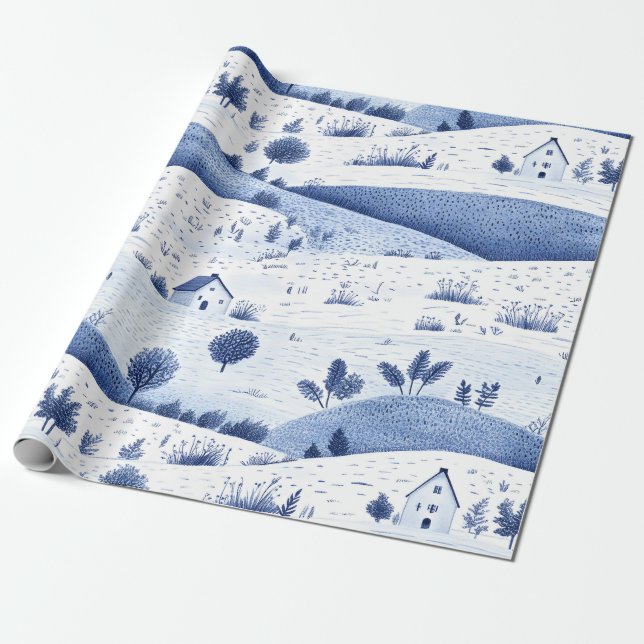 Cottagecore Landsbygd Toile-mönster Presentpapper (Utrullad)
