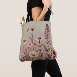 Cottagecore Lavender and Daisy Floral Botanical Tygkasse