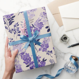 Cottagecore Lila Blomma Kräm Färgad Blommig Mönste Presentpapper
