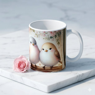 Cottagecore-lovebirds blomstermönstrad filt-scene kaffemugg