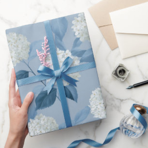 Cottagecore Mjuk Blå Hortensia Blommönster Presentpapper