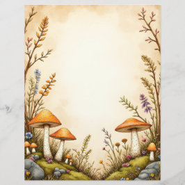 Cottagecore Mushroom and Wildflower Stationery Bor Brevhuvud
