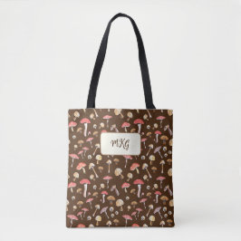 Cottagecore Mushroom Mönster Monogram Boho Tote B Tygkasse