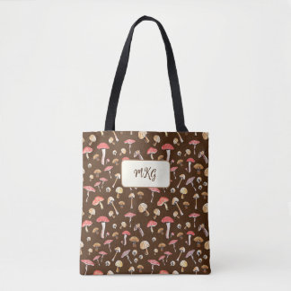 Cottagecore Mushroom Mönster Monogram Boho Tote B Tygkasse