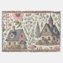 Cottagecore Mushroom och Blommönster Filt