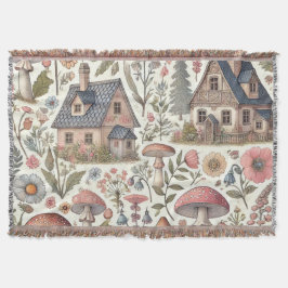 Cottagecore Mushroom och Blommönster Filt