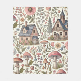 Cottagecore Mushroom och Blommönster Fleecefilt