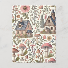 Cottagecore Mushroom och Blommönster Helg Vykort