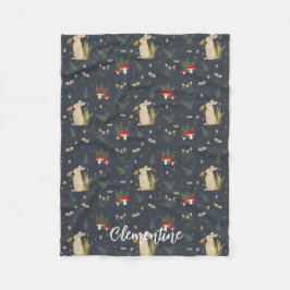 Cottagecore Navy Botanical Red Mushroom Woodland Fleecefilt