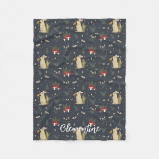 Cottagecore Navy Botanical Red Mushroom Woodland Fleecefilt