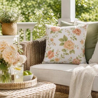 Cottagecore Persikafärgad Rosor Blommig Kudde