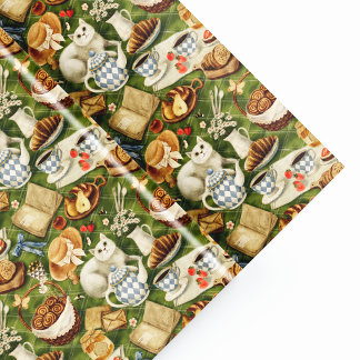 Cottagecore Picknick Katt Vattenfärg Mönster Presentpapper