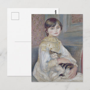 Cottagecore Renoir Flicka som håller katt Måleri Vykort