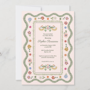 Cottagecore Rosa Girl Baby Shower Inbjudningar