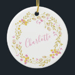 Cottagecore Rosa Grönt Da Blommigt Utandning Namn Julgransprydnad Keramik<br><div class="desc">Personlig Cottagecore Rosa Grönt Djuren Blommigt Utandningsäck Ornament Ornament</div>