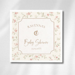 Cottagecore Sage Blush Blommor Guld Bebis Shower Pappersservett