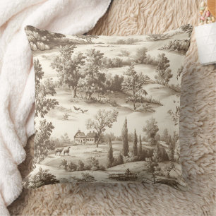 Cottagecore Sepia Skörde Pumpa Toile Mönster Kudde