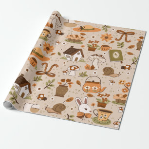 cottagecore sniglar svamp te rustik beige presentpapper