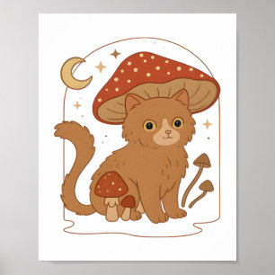 Cottagecore Svampkatt med Hatt – Söt Vintage G Poster