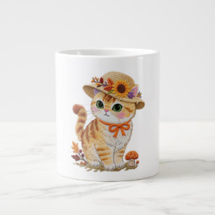 Cottagecore Tabby Katt med Höstblad Tri-Blend Jumbo Mugg