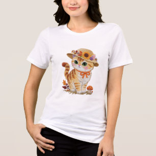 Cottagecore Tabby Katt med Höstlöv T Shirt