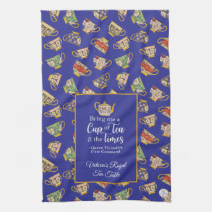 Cottagecore Tea Party Royal Blue Queen Victoria Kökshandduk