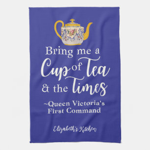 Cottagecore Tea Queen Victoria Quote Royal Blue Kökshandduk