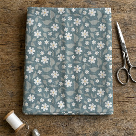 Cottagecore Teal, Sage, & Vit Daisy Blommig Tyg