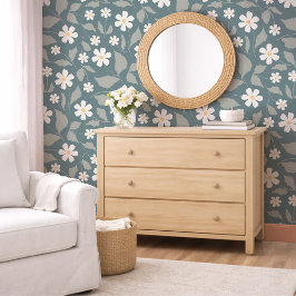 Cottagecore Teal, Sage, & Vit Daisy Blommönster