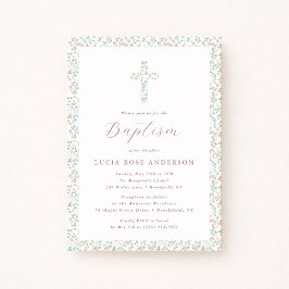 Cottagecore Tiny Floral Baptism Invitation Inbjudningar