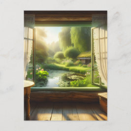 Cottagecore: Tittar ut på en fredlig damm Vykort