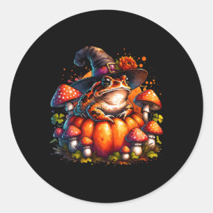 Cottagecore Toad Witch Hat Pumpkin Mushroom Fall H Runt Klistermärke