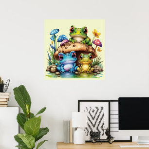 Cottagecore Toadstool Mushroom och Frog Poster