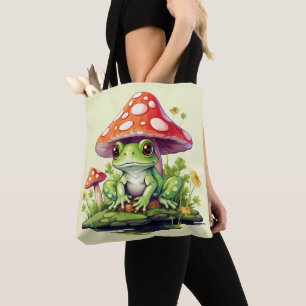 Cottagecore Toadstool Mushroom och Frog Tygkasse
