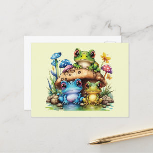 Cottagecore Toadstool Mushroom och Frog Vykort