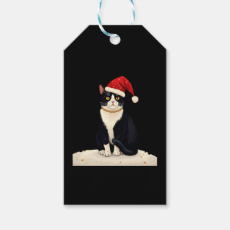 Cottagecore Tuxedo Cat Funny Xmas Aesthetic Santa  Presentetikett
