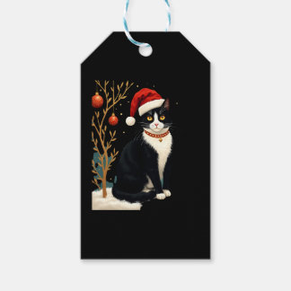 Cottagecore Tuxedo Cat Funny Xmas Aesthetic Santa  Presentetikett