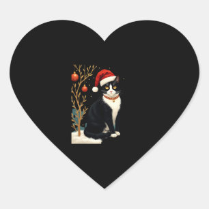 Cottagecore Tuxedo Katt Rolig Jul Estetik Santa Hjärtformat Klistermärke