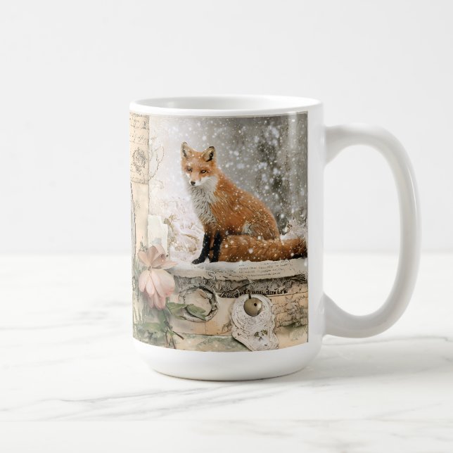 Cottagecore Vinterräv Scrapbook Anpassad Kaffemugg (Höger)