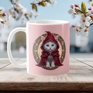 Cottagecore Vit Katt Körsbärsblomst Födelsedag Kaffemugg