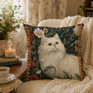 Cottagecore Vit Katt William Morris Stil Kudde