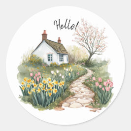 Cottagecore Watercolor Garden Väg Sticker Runt Klistermärke