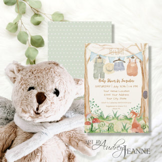Cottagecore Woodland Clothes Fox Mushroom Pojke Inbjudningar