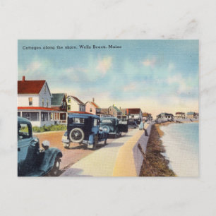 Cottages längs Shore, Wells Beach, Maine Vykort