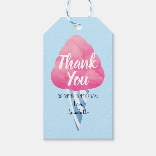Cotton Candy Barns födelsedag Tack Presentetikett (Framsidan)