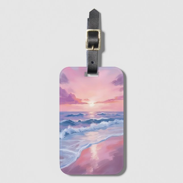 Cotton Candy Beach | Pink Ocean Waves Painting Bagagebricka (Framsida vertikal)
