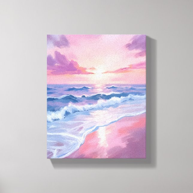 Cotton Candy Beach | Rosa Ocean Vågar Painting Canvastryck (Framsida)
